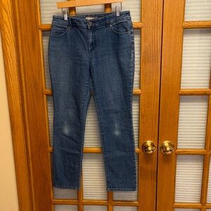 EUC Chico's 1S Embellished Straight Leg Blue Jeans